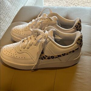 Nike White and Leopard Print Athletic Shoes
